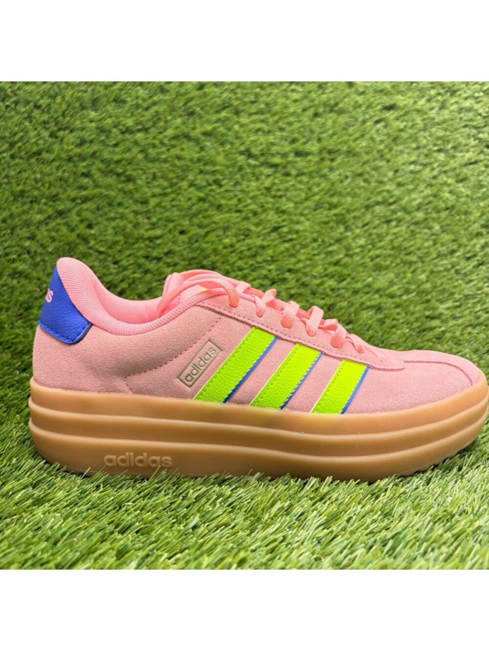 Adidas VL Court Bold Womens Size 7 Pink Yellow Athletic Walking Shoes Sneakers